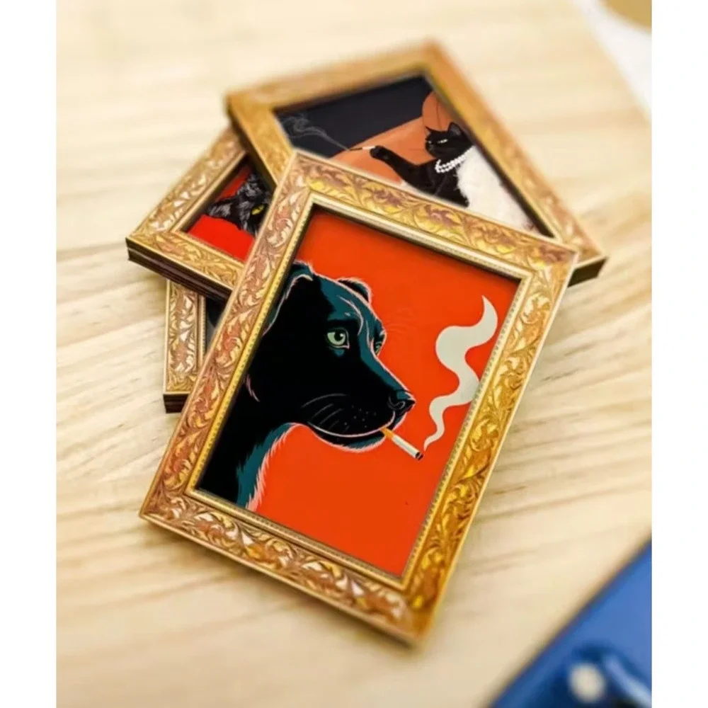 Miniature Smoking Black Dog Lab Framed Art 3